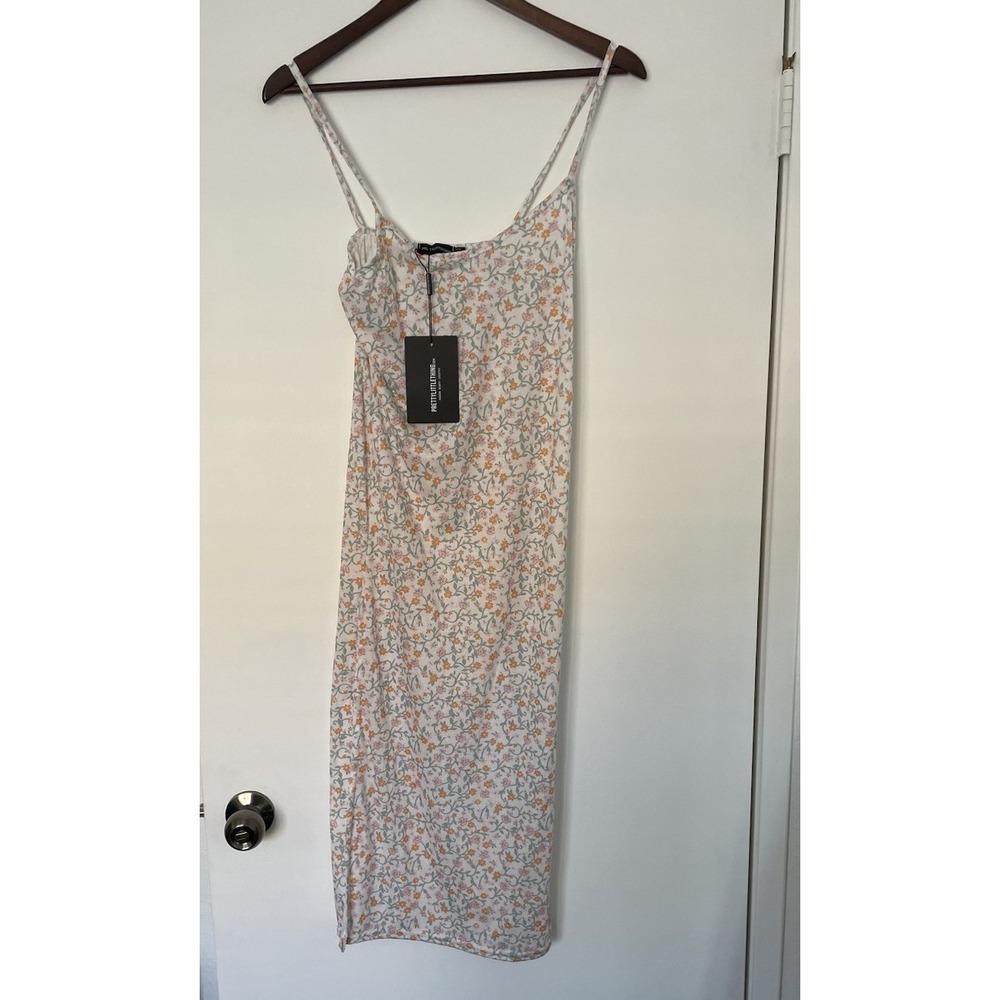 PRETTYLITTLETHING Women's Size 2 Dress Ditsy Floral Semi Sheer W Side Slits - Picture 3 of 11